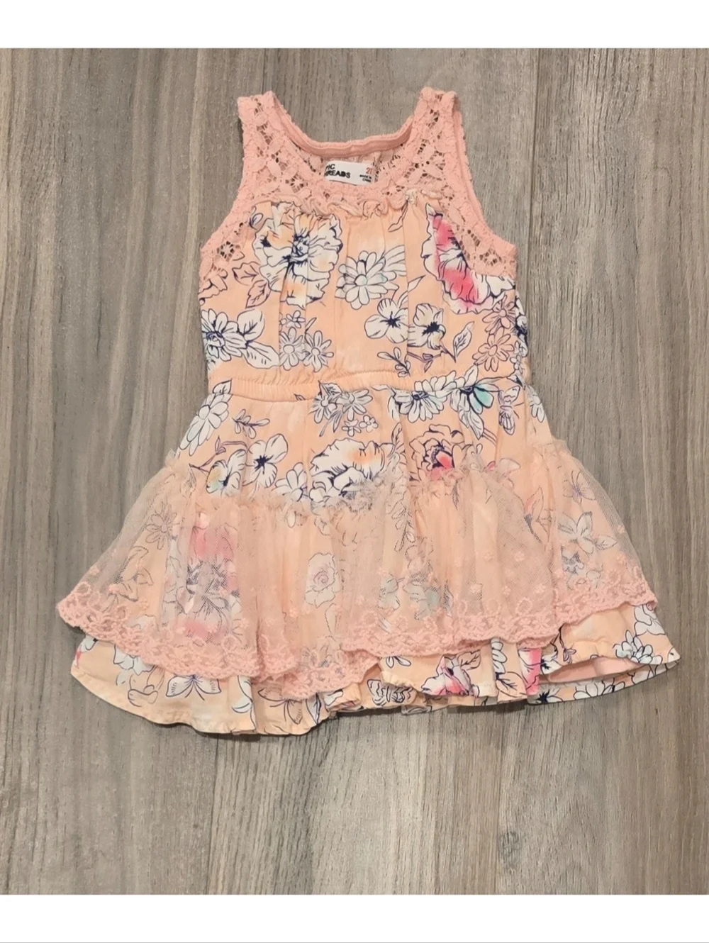 Epic Threads Toddler Girls Floral Lace Overlay Dress Size 2T Peach Sleeveless